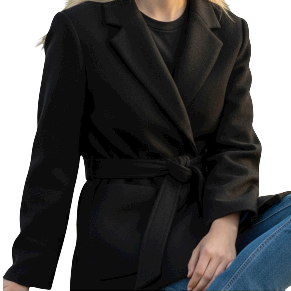 J Crew Wrap Belt Blazer Jacket Coat in Black Italian Blanket Wool with Pockets - Picture 7 of 14